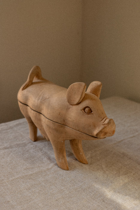 Vintage carved wood pig box