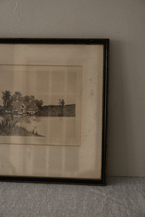 “The Riverside Cottage" Etching By Ernest C. Rost