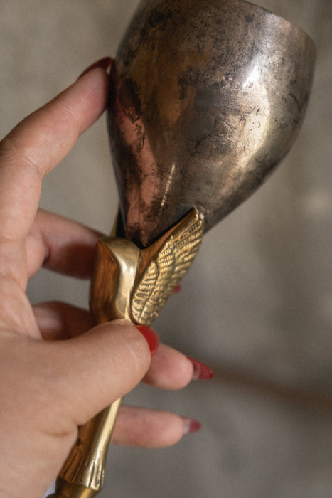 Pair of Antique brass cups with bird motif