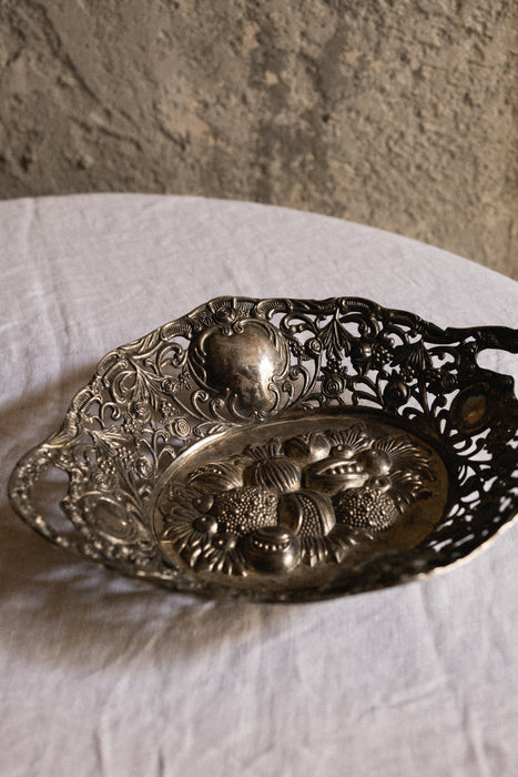 Antique ornate floral bowl basket