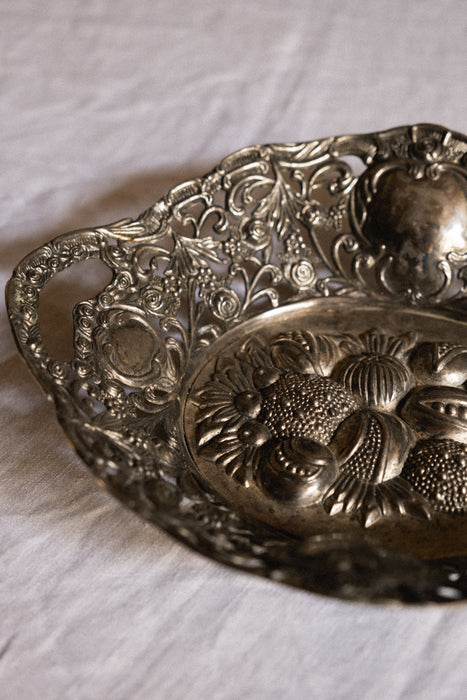 Antique ornate floral bowl basket