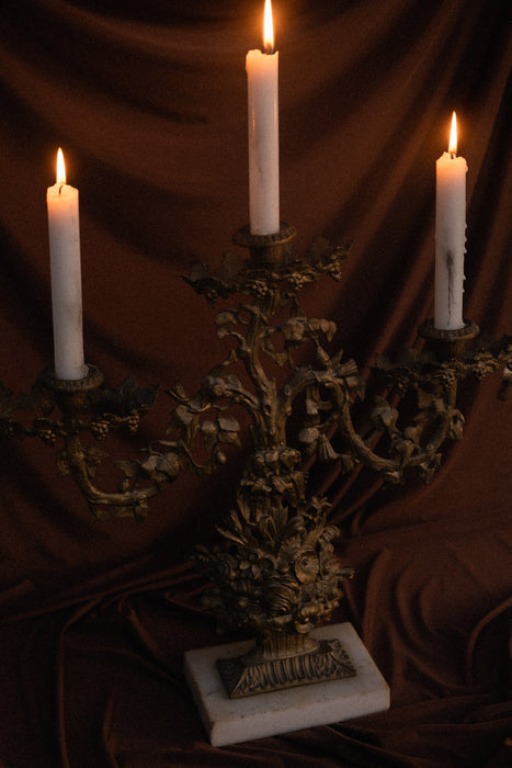 Antique 19th Century Victorian Brass Girandole Candelabra Candlestick Holder