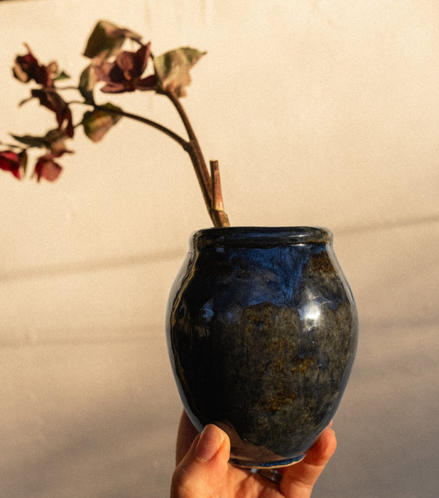 Vintage blue swirl ceramic vase