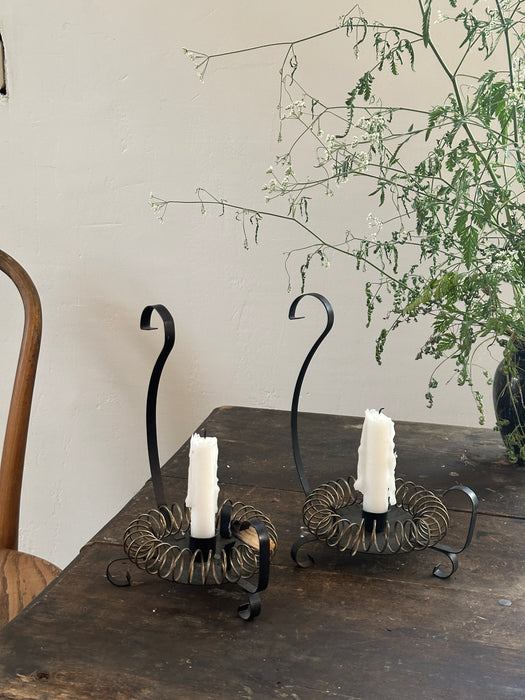 Vintage sculptural metal wire crafted candle holders