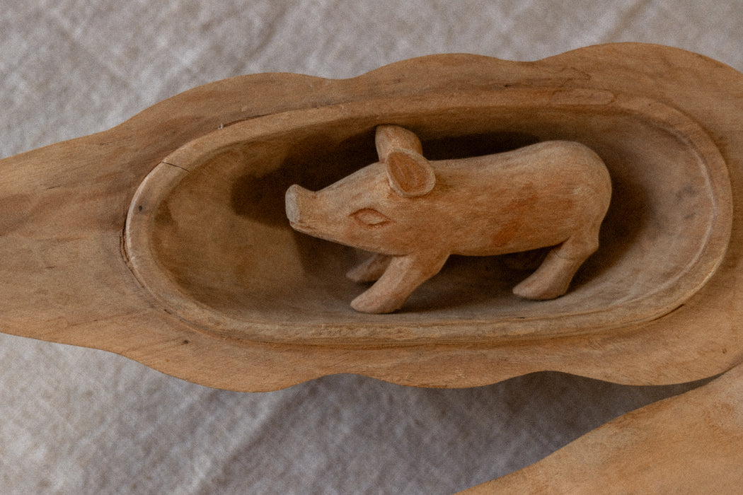 Vintage carved wood pig box
