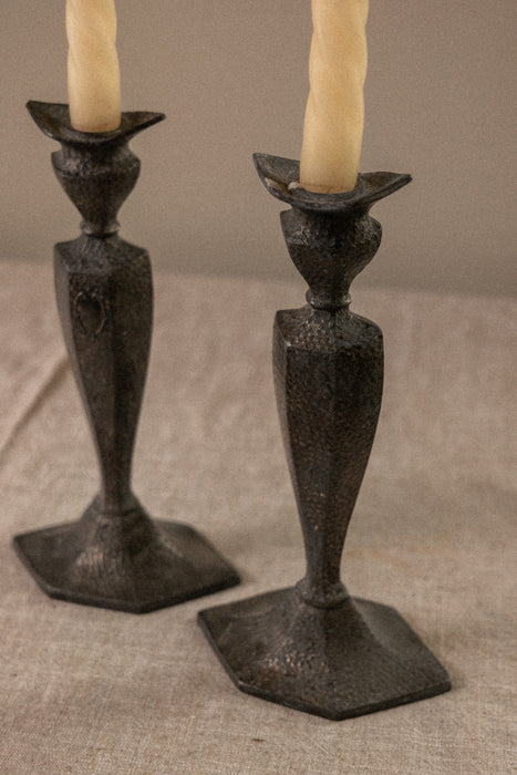 Vintage hammered silver candle holders