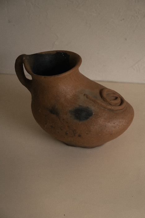 Antique Mexican folk art terracotta wood fired jug