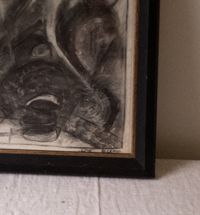 Original vintage charcoal drawing by June Rickman