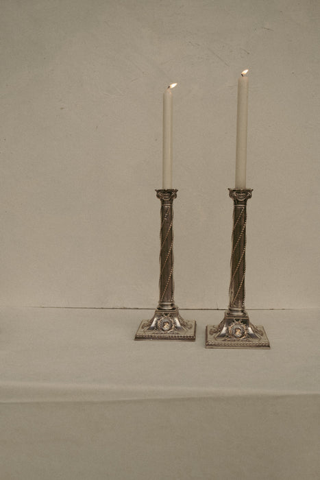 Pair of Column Old Sheffield silver plated candle stick holders