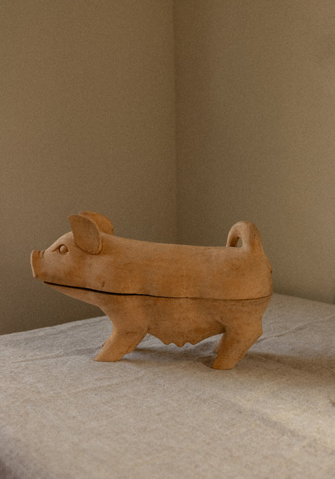 Vintage carved wood pig box