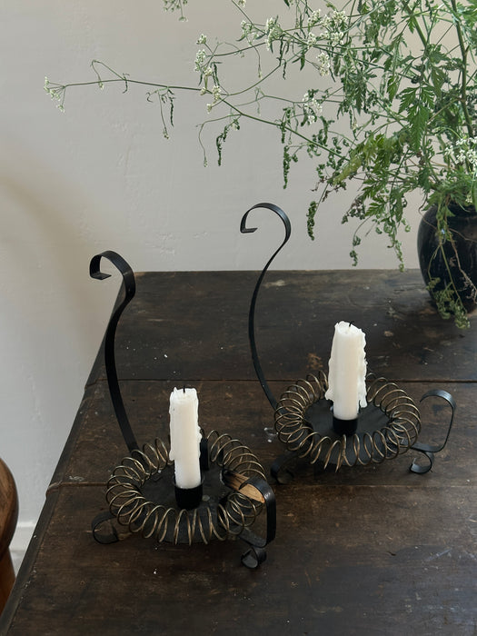 Vintage sculptural metal wire crafted candle holders