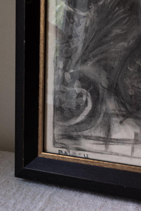 Original vintage charcoal drawing by June Rickman
