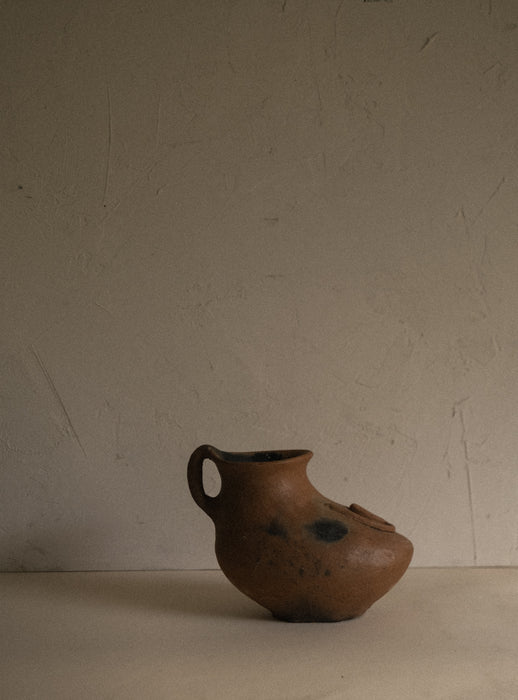 Antique Mexican folk art terracotta wood fired jug