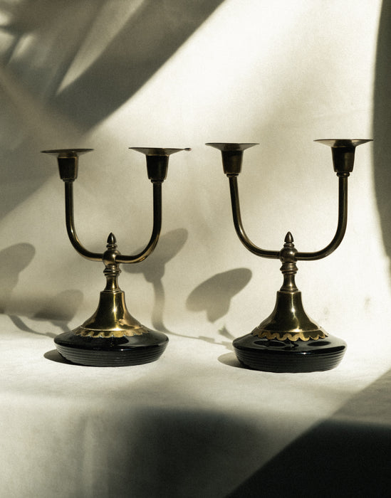 Vintage brass/glass candelabra pair