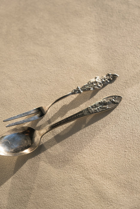 Antique silver spoon & fork set