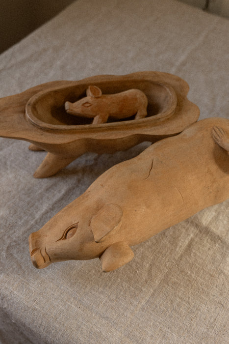 Vintage carved wood pig box