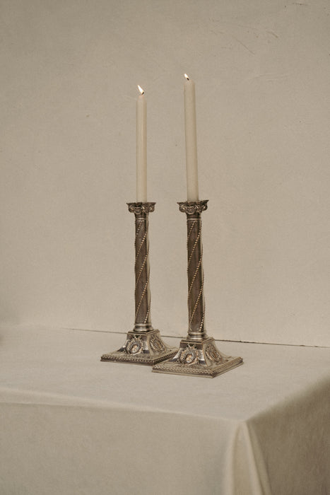 Pair of Column Old Sheffield silver plated candle stick holders