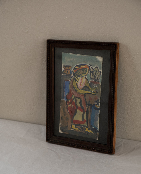 Antique abstract oil painting in frame