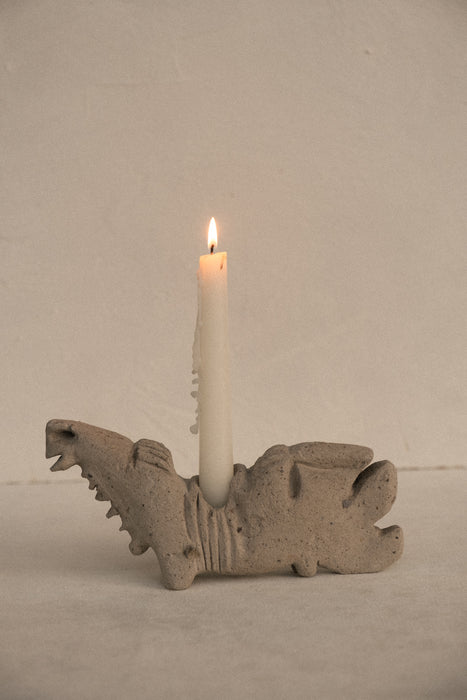 Handmade raw stone figure candle holder