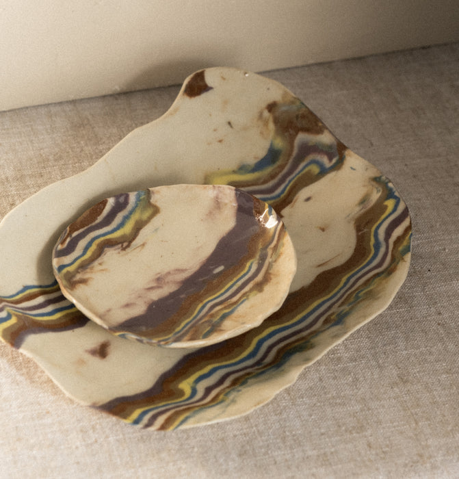 Abstract ceramic dish set of 2