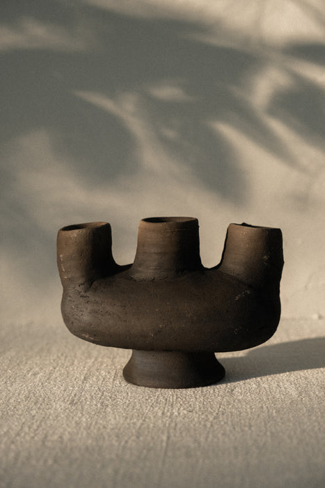 Mexican wood fired clay candelabra