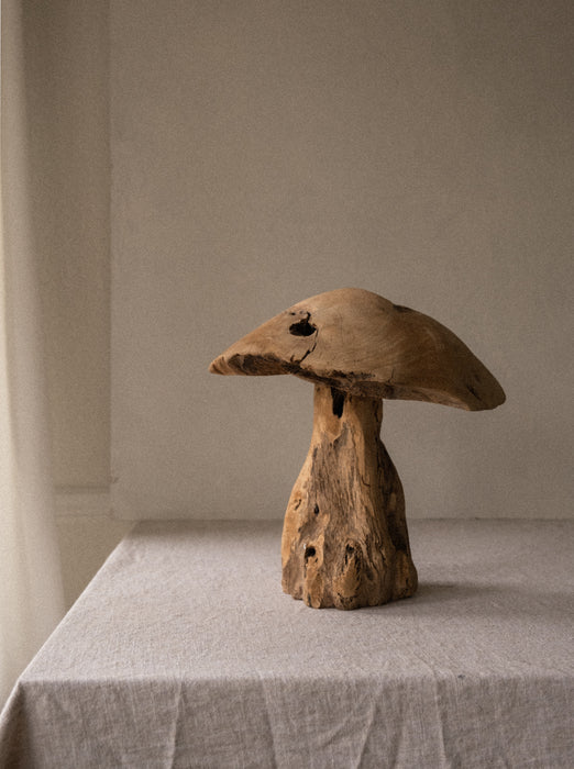 Teak wood mushroom sculpture