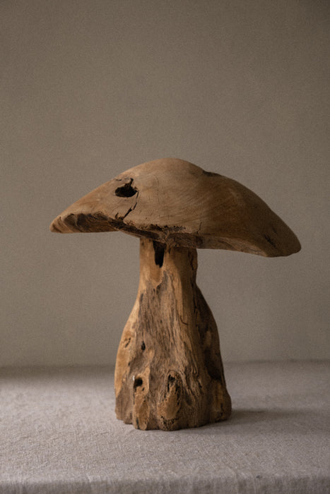 Teak wood mushroom sculpture