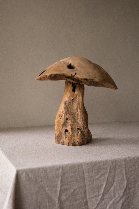 Teak wood mushroom sculpture