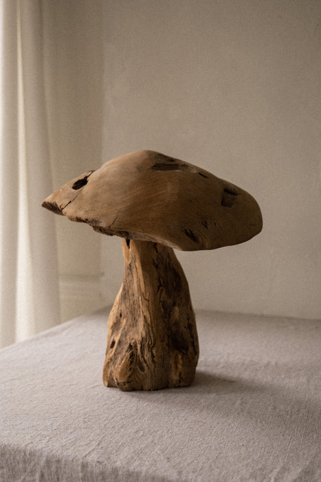 Teak wood mushroom sculpture