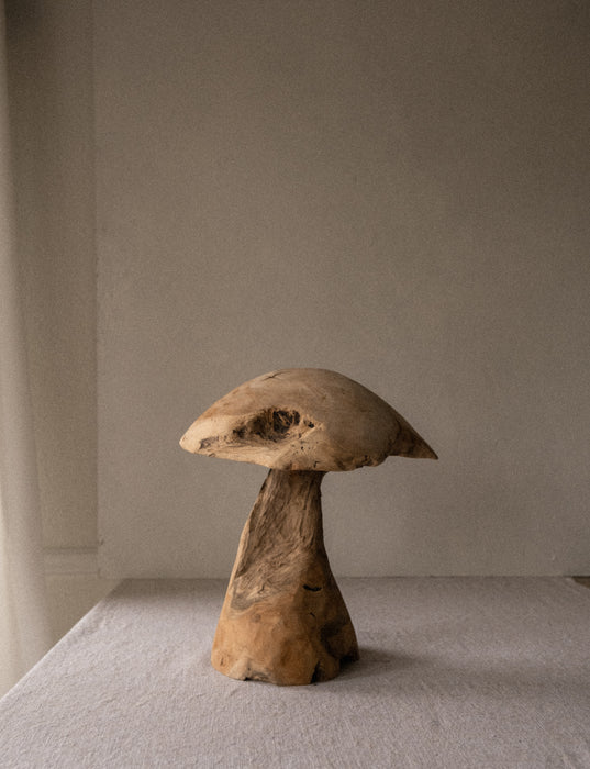 Teak wood mushroom sculpture
