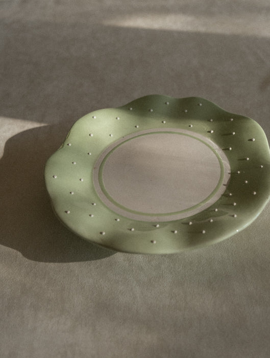 Mint green ceramic footed polka dot dish