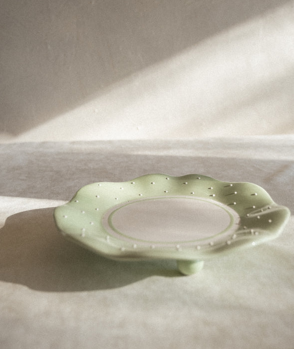 Mint green ceramic footed polka dot dish