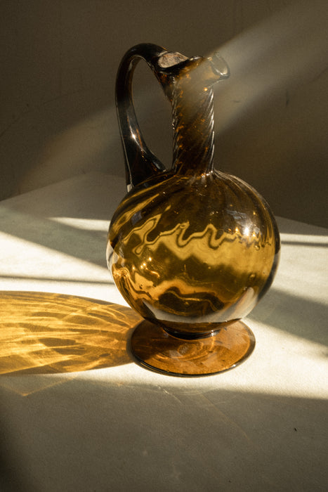 Hand blown amber glass vintage pitcher