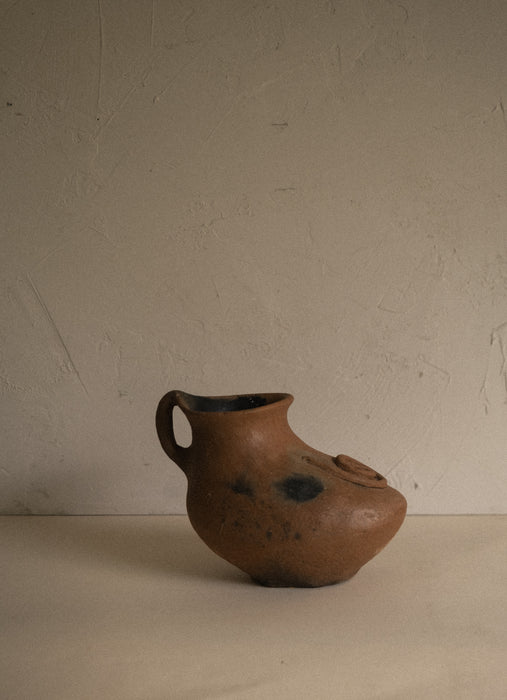 Antique Mexican folk art terracotta wood fired jug