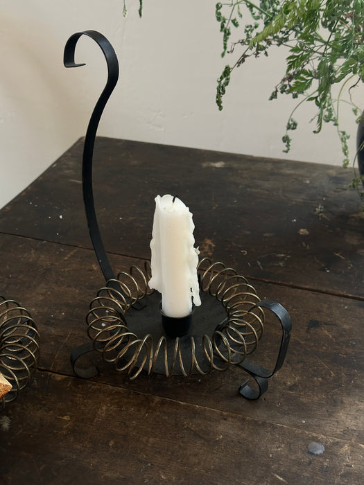 Vintage sculptural metal wire crafted candle holders