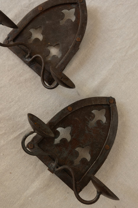 Brutalist wrought iron candle holders