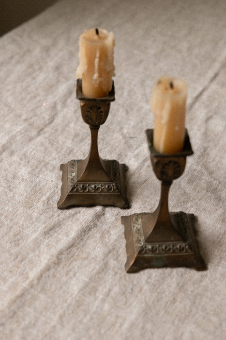 Antique pair brass candlesticks