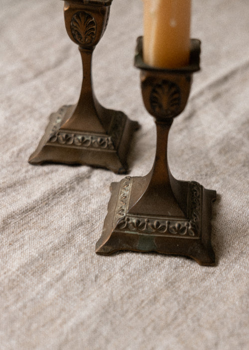 Antique pair brass candlesticks