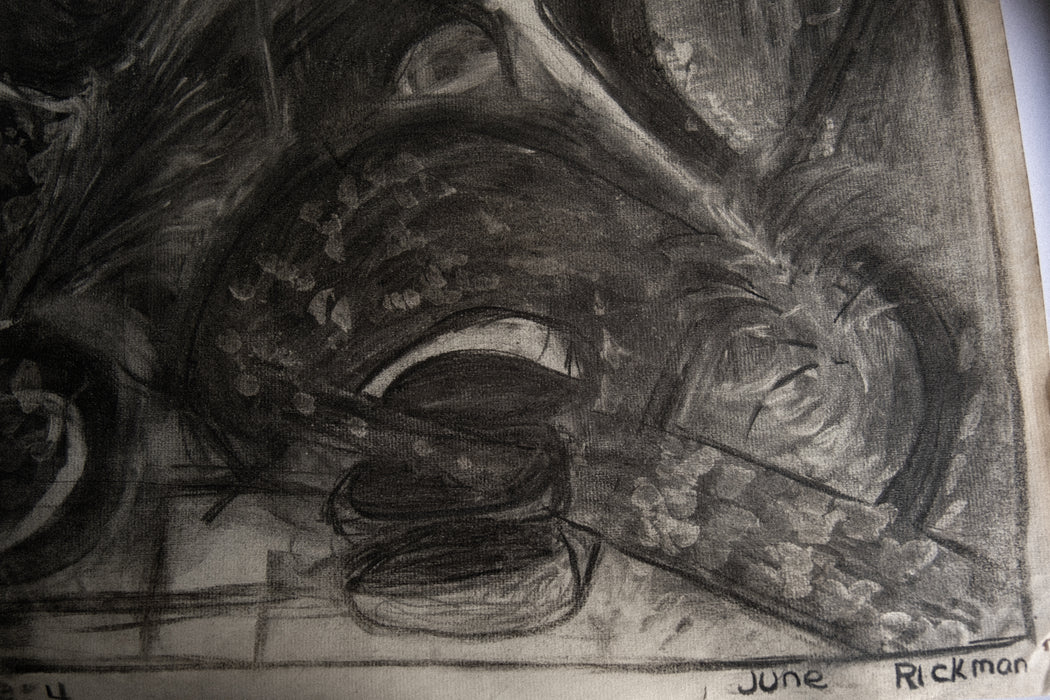 Vintage abstract charcoal drawing in frame