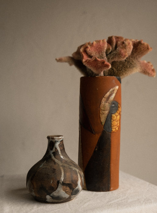 Raku abstract vintage vessel
