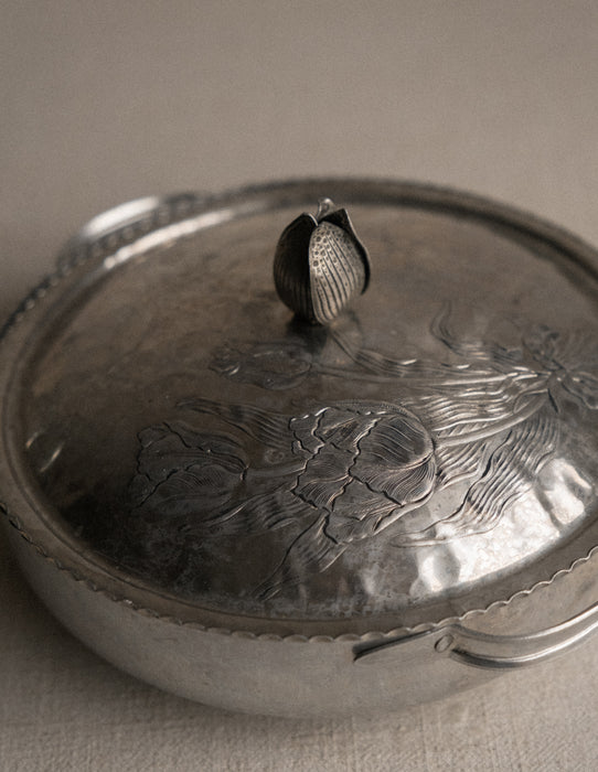 Vintage Floral Hand Forged Aluminum dish