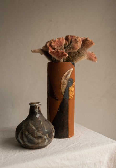 Raku abstract vintage vessel