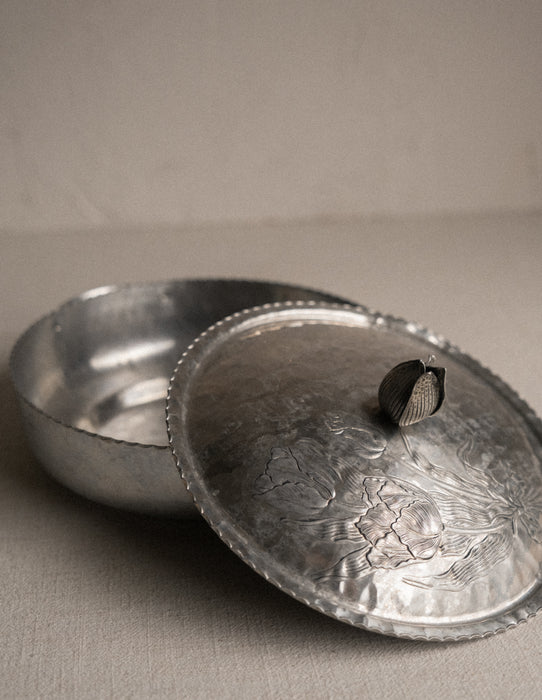 Vintage Floral Hand Forged Aluminum dish