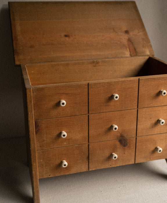 Antique wood box with faux drawers