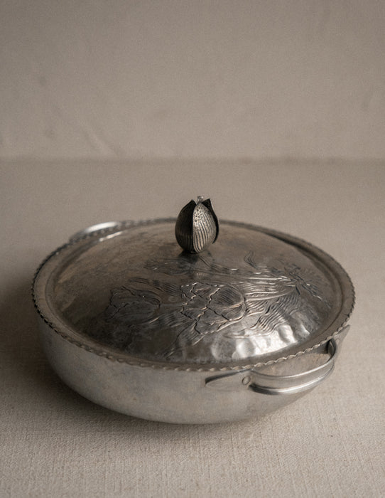 Vintage Floral Hand Forged Aluminum dish