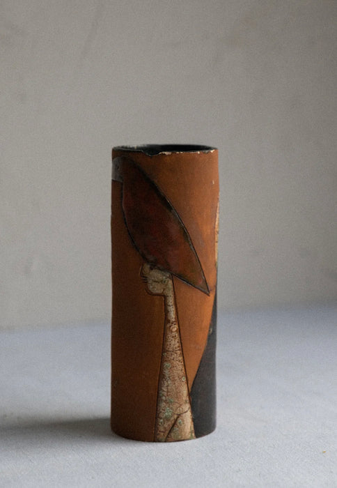 Raku abstract vintage vessel
